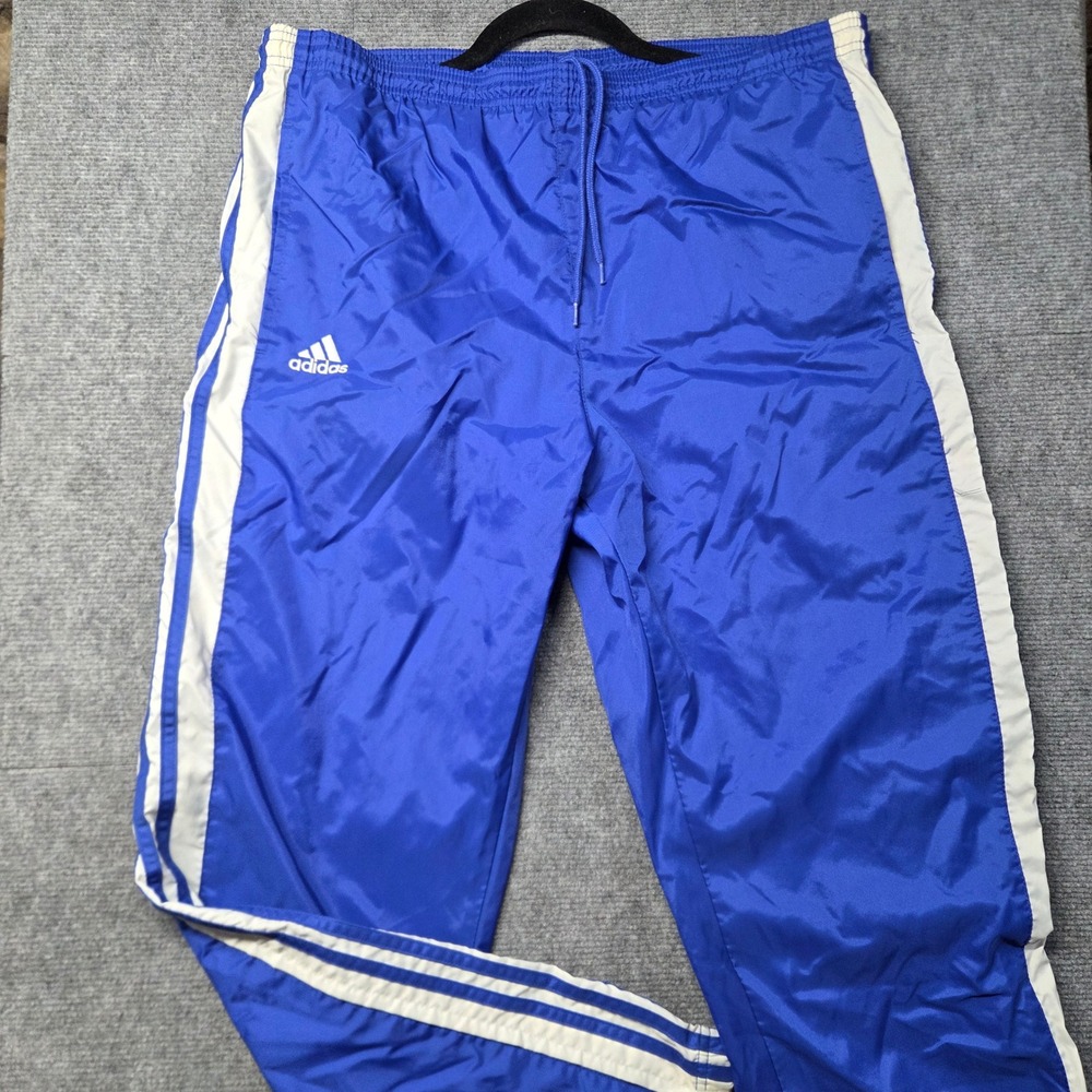 Adidas Team Blue White Stripe Nylon Track Pants Windbreaker Mens Medium Vintage